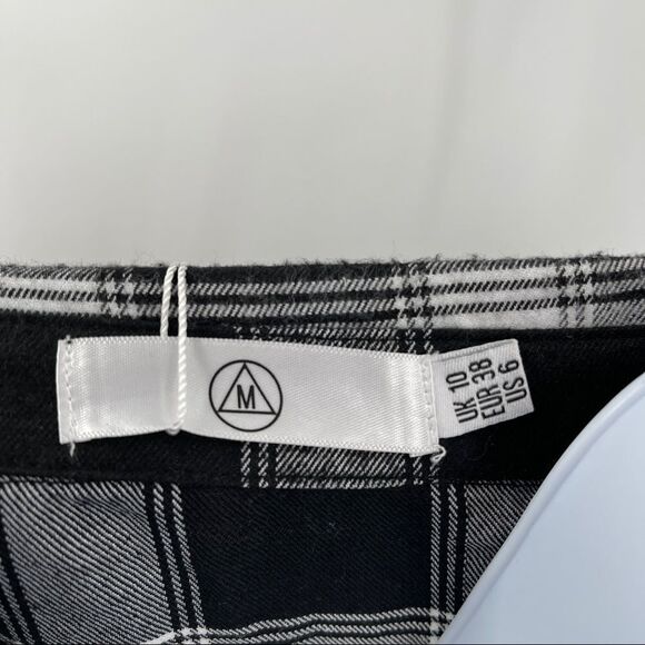 Missguided Plaid Check Black White Long Sleeve Button Down Skater Shirt Dress - Picture 9 of 13